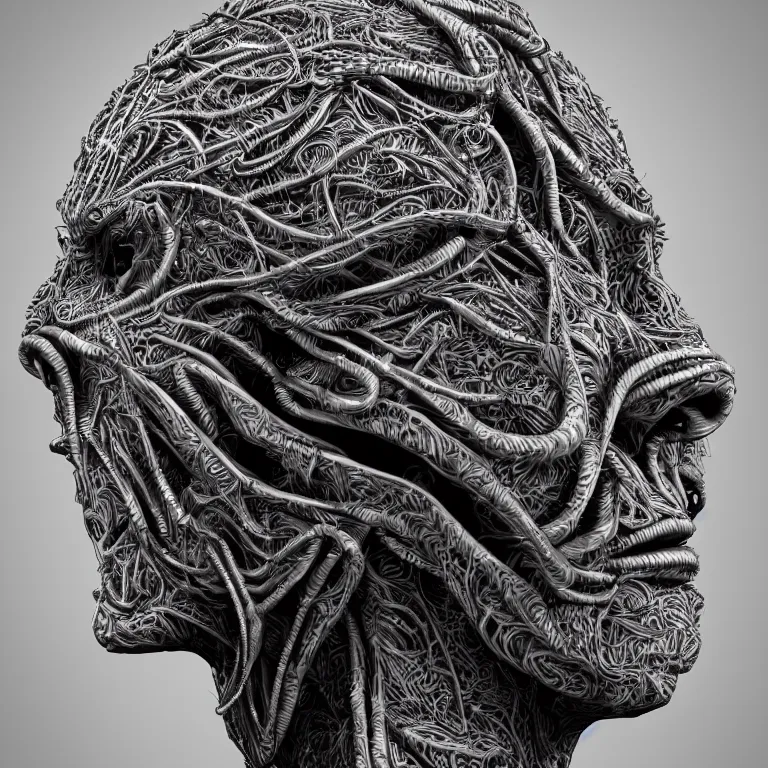 Prompt: surreal spinal ribbed tribal exotic organic face portrait of a beautiful cult member wearing occult, beautiful detailed intricate insanely detailed BW 3D render digital art, octane render, 8K artistic photography, photorealistic