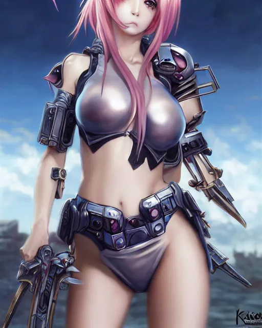 Image similar to portrait Anime Girl in bikini armor cute-fine-face, pretty face, realistic shaded Perfect face, fine details. Anime. Warhammer, futuristic, cyberpunk realistic shaded lighting by katsuhiro otomo ghost-in-the-shell, magali villeneuve, artgerm, rutkowski Jeremy Lipkin and Giuseppe Dangelico Pino and Michael Garmash and Rob Rey