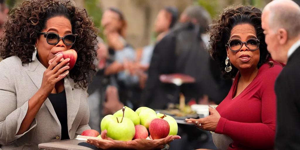 Prompt: oprah eating an apple