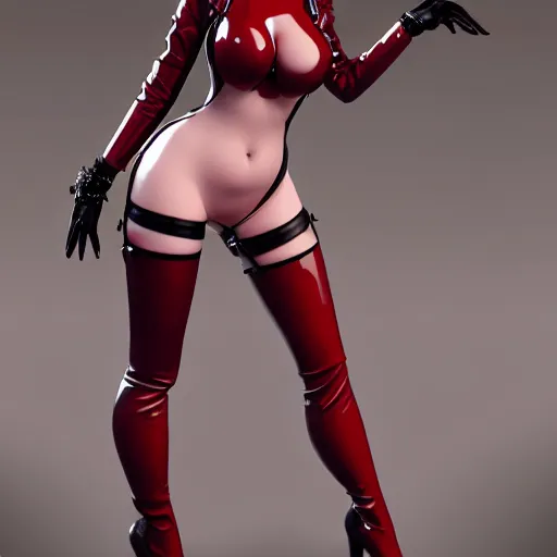 Prompt: a curvy feminine pale goth cutie with a thin waist in an elaborate red latex-leather-rubber tight neck-high outfit, cgsociety, photorealistic, sublime ambience, 16k, smooth, sharp focus, trending on ArtStation, volumetric lighting, fully clothed, worksafe