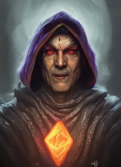 Prompt: A fantasy comic book style portrait painting of a evil mage, unreal 5, DAZ, hyperrealistic, octane render, RPG portrait, dynamic lighting