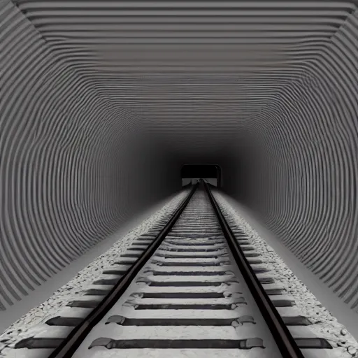 Image similar to low polygon render of a train tunnel, hyper detailed