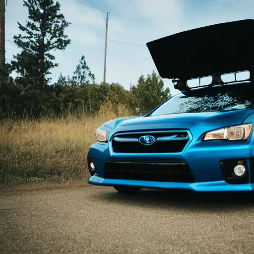 Image similar to deathclaw, monster - behind - the - wheel, subaru, wide lens, 2 4 mm