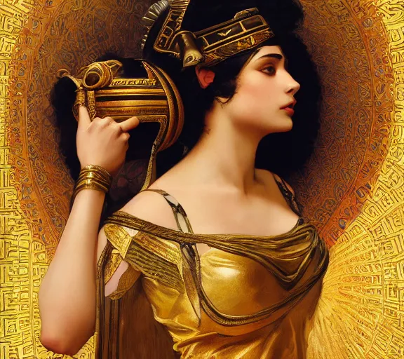 Image similar to photography of sensual cleopatra with hands - up, deep focus, intricate, elegant, highly detailed, digital painting, artstation, concept art, matte, sharp focus, illustration, art by artgerm and greg rutkowski and alphonse mucha and gil elvgren