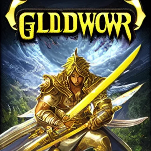 Prompt: video game box art of a game called golden sword, highly detailed cover art.