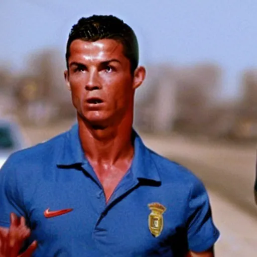 Image similar to movie still of cristiano ronaldo as mccauley in the movie Heat,