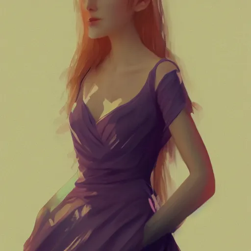 Image similar to A woman wearing a dress, ArtStation trending, detailed, digital art, calm colors,