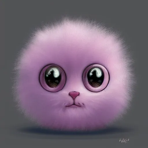 Prompt: pink and lilac ball of fluffy fur with cute small eyes, digital art, detailed fur, adorable,