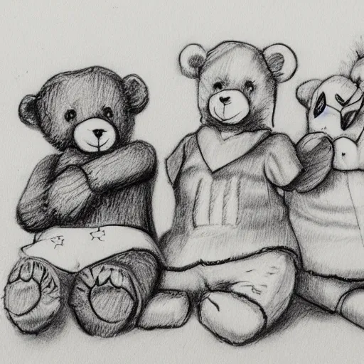 Image similar to teddy bears picnic in the style of carol lawson pencil sketch,