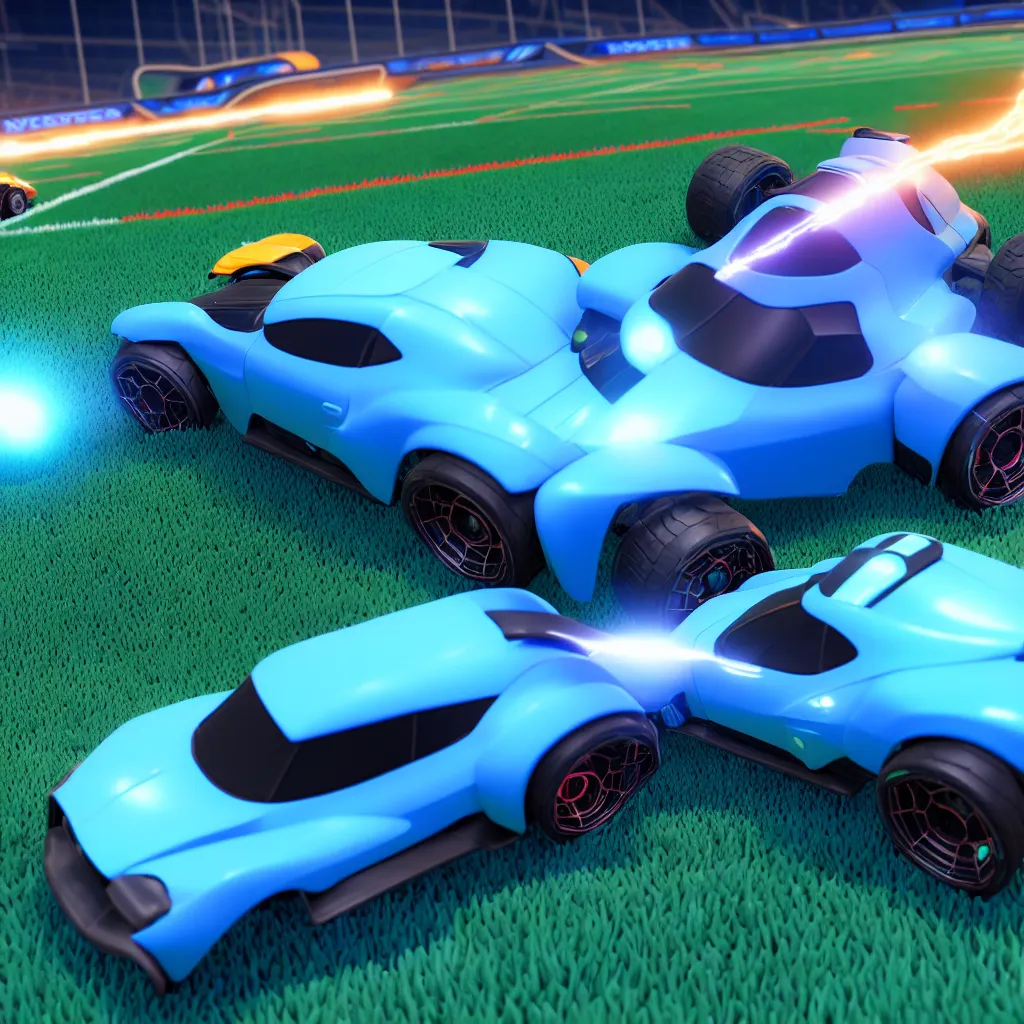 Image similar to rocket league, one octane, parked, side profile, 4 k render, cinema 4 d, hyper realistic, light blue lighting