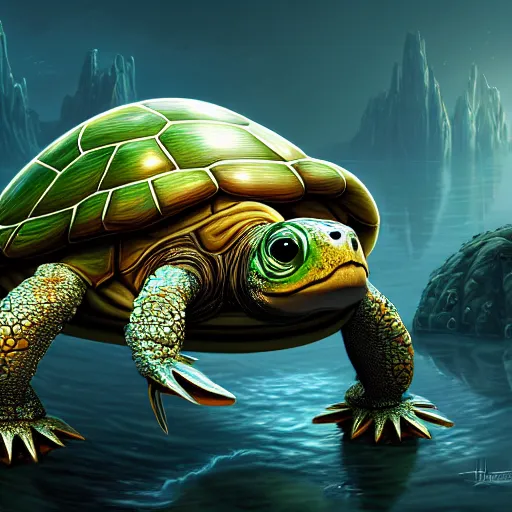 Image similar to aged anthropomorphic turtle, sci - fi, utopian, pixar splash art, wlop, intricately detailed, highly detailed, trending on artstation, 4 k, wallpaper - 1 0 2 4