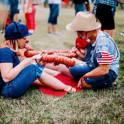 Image similar to maga supporters tickling each other with sausages, canon eos r 3, f / 1. 4, iso 2 0 0, 1 / 1 6 0 s, 8 k, raw, unedited, symmetrical balance, in - frame