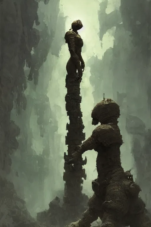 Image similar to looking up at a bronze golem, intricate, elegant, highly detailed, john park, frazetta, sparth, ruan jia, jeffrey catherine jones