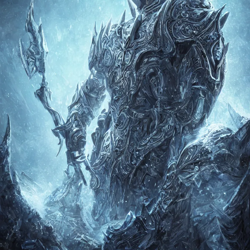 Image similar to portrait of Anthony Starr as The Lich King Prince Arthas, intricate abstract, intricate artwork. nightmare fuel. by Tooth Wu, wlop, beeple, dan mumford. octane render, trending on artstation, greg rutkowski very coherent symmetrical artwork. cinematic, hyper realism, high detail, octane render, 8k, iridescent accents