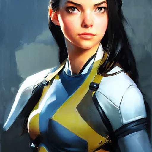 Image similar to greg manchess portrait painting of x - 2 3 laura kinney as overwatch character, medium shot, asymmetrical, profile picture, organic painting, sunny day, matte painting, bold shapes, hard edges, street art, trending on artstation, by huang guangjian and gil elvgren and sachin teng