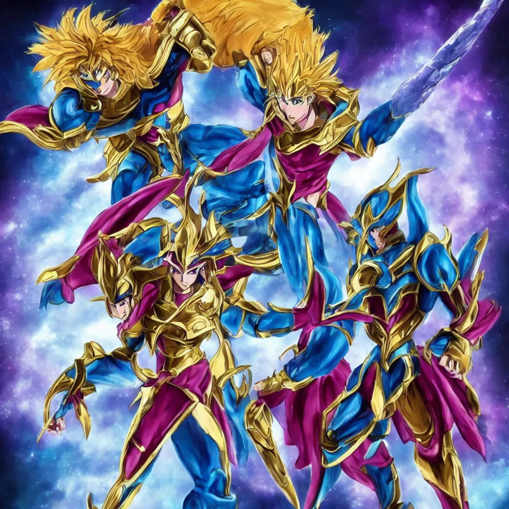 Prompt: Dohko from Saint Seiya posing with his armor. In the style of Arcane (2021). 4k, 8k, high quality, masterpiece, award-winning, acclaimed.