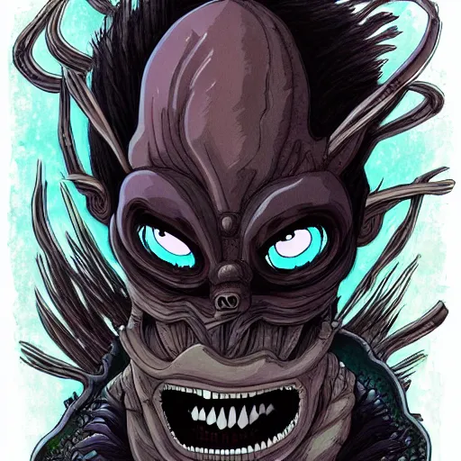 Image similar to a dark humanoid, hyper detailed, in the style of studio ghibli and and studio ghibli and studio ghibli, selfie