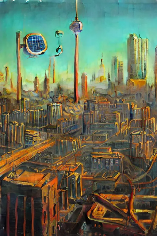 Image similar to downtown london in a redwood solar punk vision, oil on canvas by klaus burgle, simon stalenhag, ultra - realistic 3 d depth shading