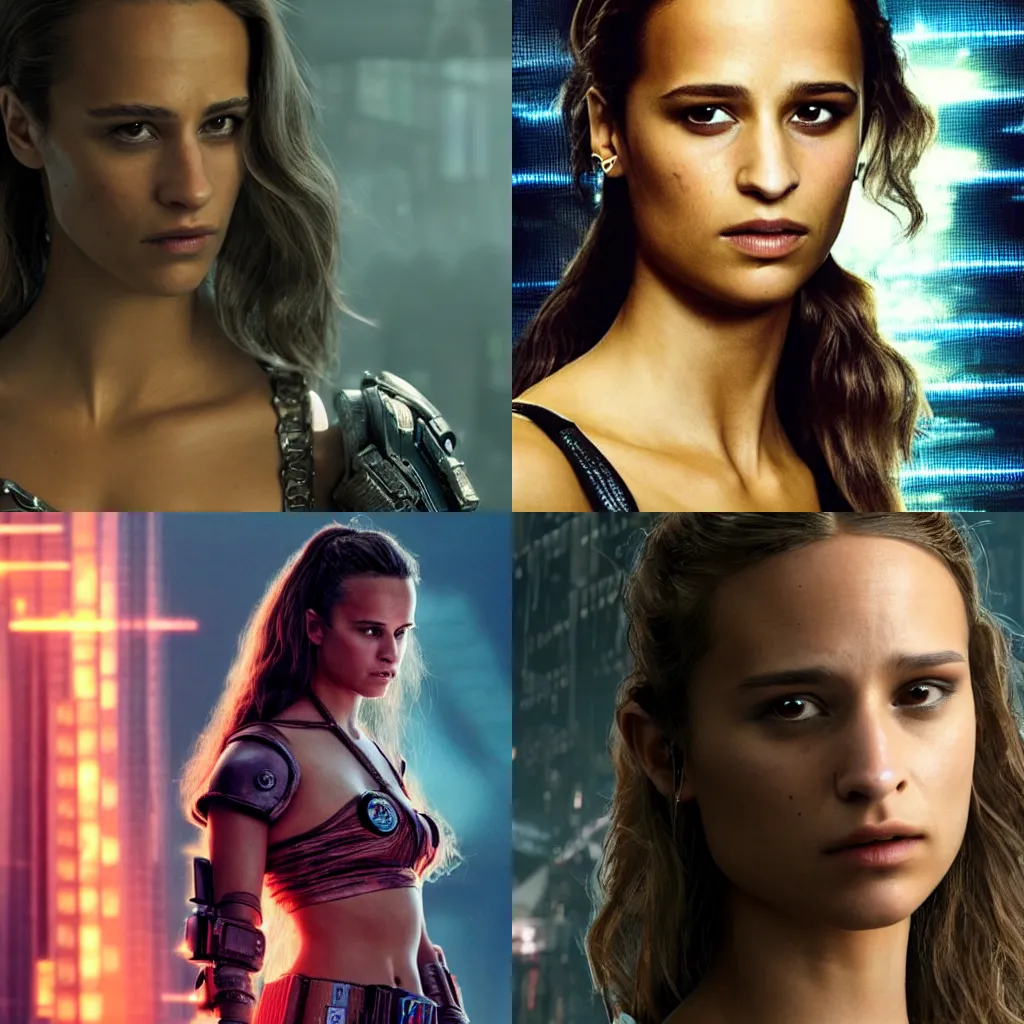 Prompt: Alicia vikander, cyberpunk Valkyrie, photorealistic, large breasts,