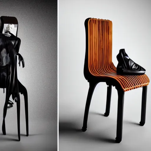 Image similar to futuristic cyberpunk wooden chair high end photoshoot