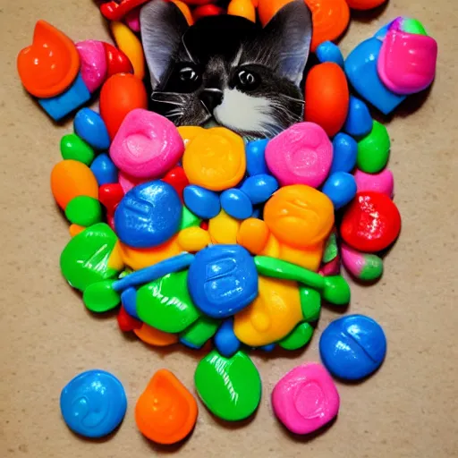 Prompt: cat made out of candy