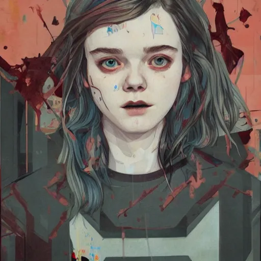 Image similar to Elle Fanning in Dead Space picture by Sachin Teng, asymmetrical, dark vibes, Realistic Painting , Organic painting, Matte Painting, geometric shapes, hard edges, graffiti, street art:2 by Sachin Teng:4