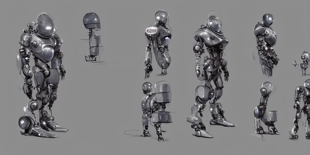 Prompt: future robot, oval, spherical, character sheet, concept design, contrast, kim jung gi, greg rutkowski, zabrocki, karlkka, jayison devadas, trending on artstation, 8 k, ultra wide angle, pincushion lens effect