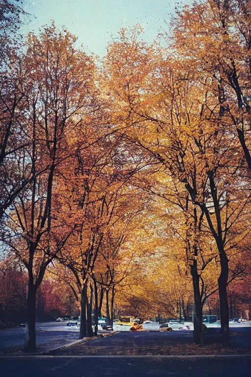 Image similar to a lomographic photo of moscow, autumn, cinestill, bokeh