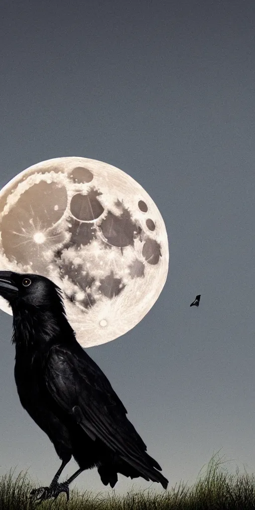 Image similar to crow in front of the full big moon, digital art, high definition, 8k, high details, high quality