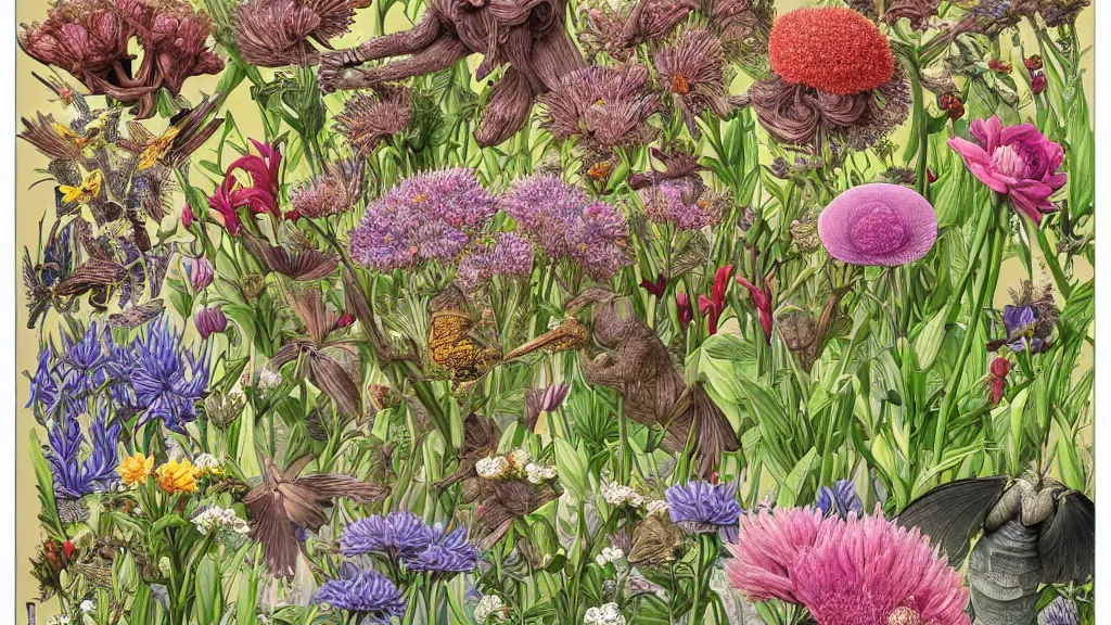 Image similar to highly detailed illustration all the known species of flowers by juan gatti!!, by gottfried bammes, by george bridgman, by moebius!, by oliver vernon, by joseph moncada, by damon soule, by manabu ikeda, by kyle hotz, by dan mumford, by kilian eng