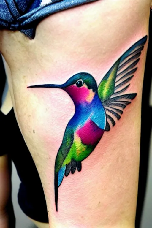 Prompt: watercolor style tattoo of a hummingbird