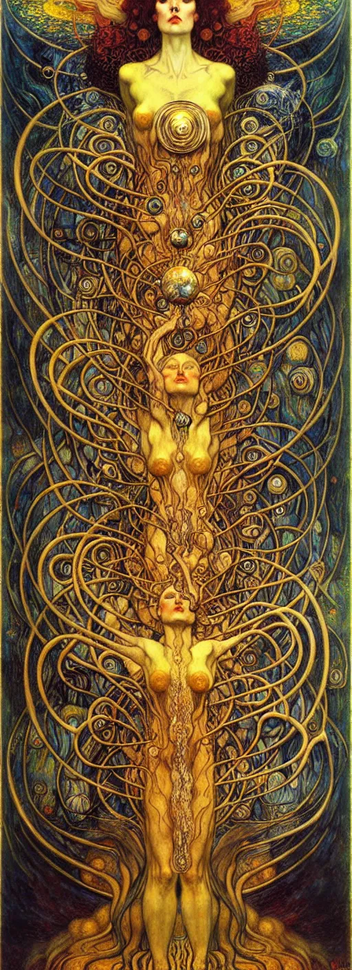 Image similar to Divine Chaos Engine by Karol Bak, Jean Delville, William Blake, Gustav Klimt, and Vincent Van Gogh, symbolist, visionary