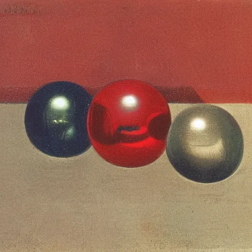 Prompt: chrome spheres on a red cube by ingres