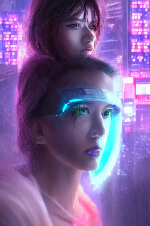 Image similar to portrait futuristic superb cyberpunk young female Summoner, in futuristic stormy heavy snowy thunder flashing tokyo rooftop cyberpunk night, ssci-fi, fantasy, intricate, very very beautiful, elegant, neon light, highly detailed, digital painting, artstation, concept art, soft light, hdri, smooth, sharp focus, illustration, art by tian zi and craig mullins and WLOP and alphonse mucha