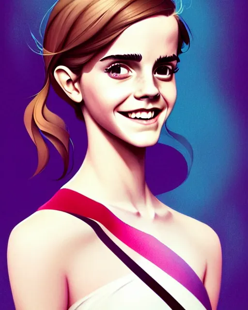 Image similar to beautiful full body Emma Watson goofy smiling illustration by lois van baarle and loish and ross tran and rossdraws and sam yang and samdoesarts and artgerm and Cecil Beaton, Lee Miller, Irving Penn, David Bailey, digital art, highly detailed, intricate, sharp focus, Trending on Artstation HQ, deviantart