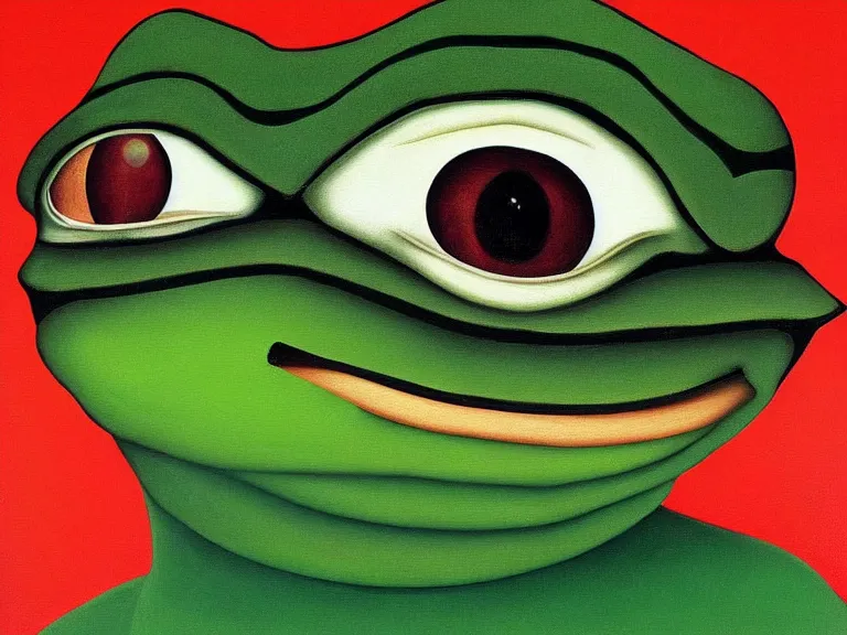 Image similar to beautiful painting of pepe the frog by rene magritte, high detail, high resolution