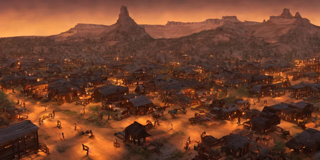 Prompt: 1 8 0 0 s boomtown in wyoming at midnight dark night evening sunset amazing splendid magnificent superb grand impressive outstanding resplendent imposing awesome incredible breathtaking exceptional phenomenal remarkable national geographic realistic photorealistic award - winning 4 k 8 k cinematic film hyperdetailed detailed trending on artstation concept art, photorealistic, megascan octane unreal engine megasca,
