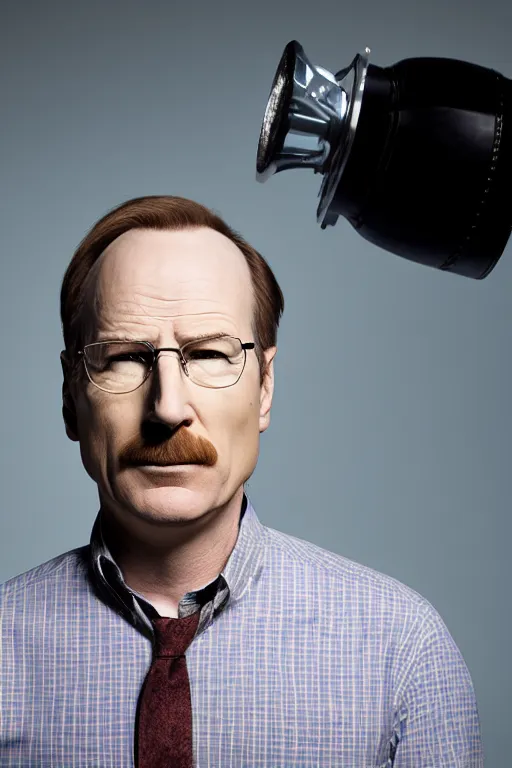 Prompt: Bob Odenkirk as Walter White, promo shoot, studio lighting