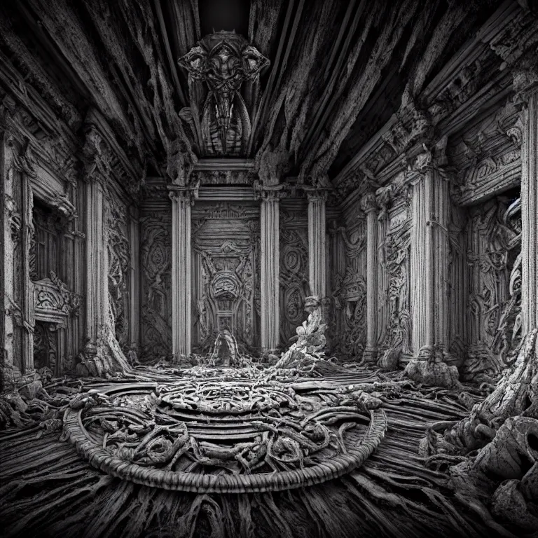 Prompt: ribbed surreal abandoned symmetrical alien baroque temple on exoplanet, in a desolate empty wasteland, creepy, nightmare, dream-like heavy atmosphere, surreal abandoned buildings, beautiful detailed intricate insanely detailed octane render trending on Artstation, 8K artistic photography, photorealistic, chiaroscuro, Raphael, Caravaggio, Beksinski, Giger