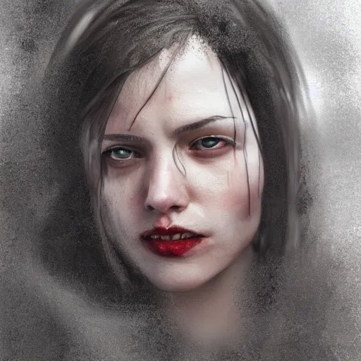 Prompt: impudent facial expression of a shameless woman, impudent facial expression of shameless woman, atmosphere of bloody rain, shadow of the cross, trending on artstation, highly detailed, digital painting, volumetric light, concept art, sharp focus, illustration