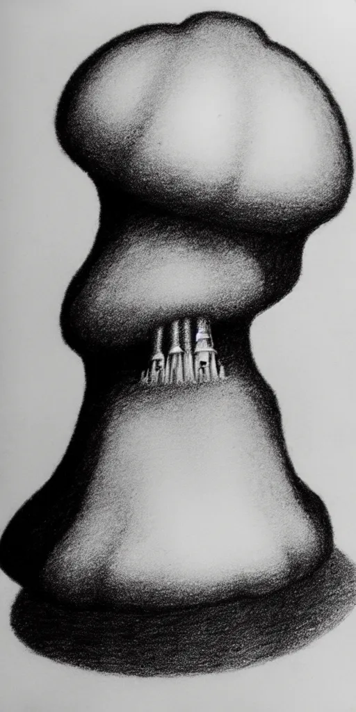 Prompt: vladimir putin wearing a nuclear mushroom cloud for a hat, cartoonish, ultra detailed pencil drawing, medium perspective