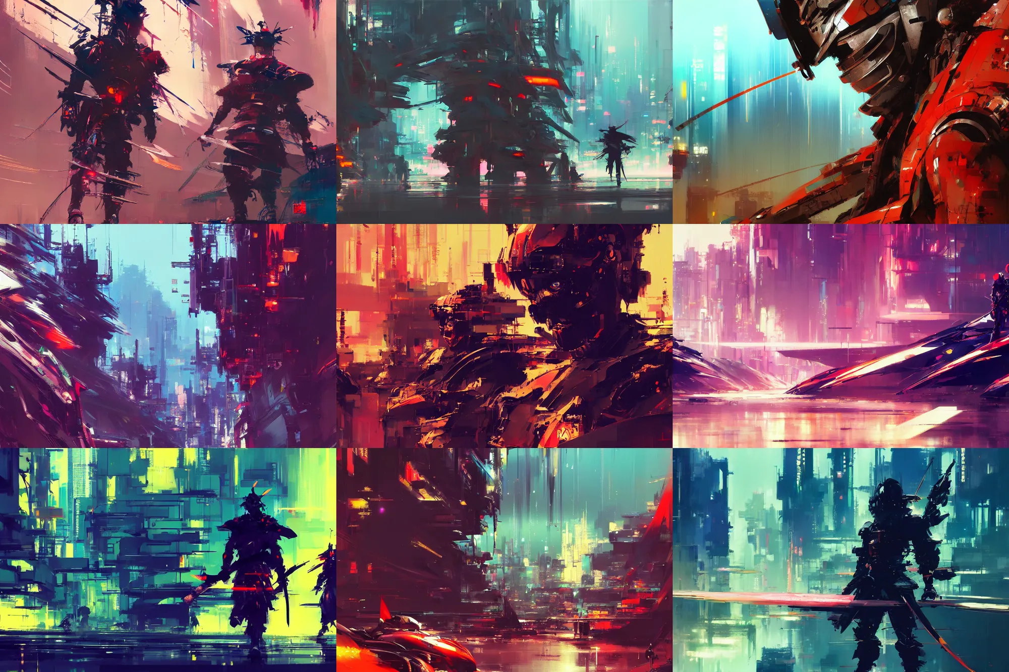 Prompt: samurai concept art, vibrant colour, john berkey, beeple, wlop, makoto shinkai, yoji shinkawa, wadim kashin, artstation, 4k