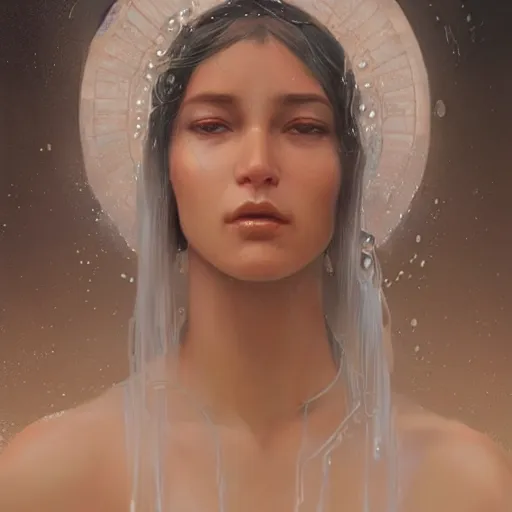 Prompt: a beautiful portrait of a water goddess with transparent skin by Greg Rutkowski and Raymond Swanland, Trending on Artstation, fishes background, ultra realistic digital art