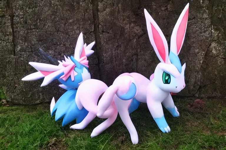 Prompt: real life sylveon pokemon, cute!!!, heroic!!!, adorable!!!, playful!!!, fluffly!!!, happy!!!, cheeky!!!, mischievous!!!, ultra realistic!!!, spring time, slight overcast weather, golden hour, sharp focus