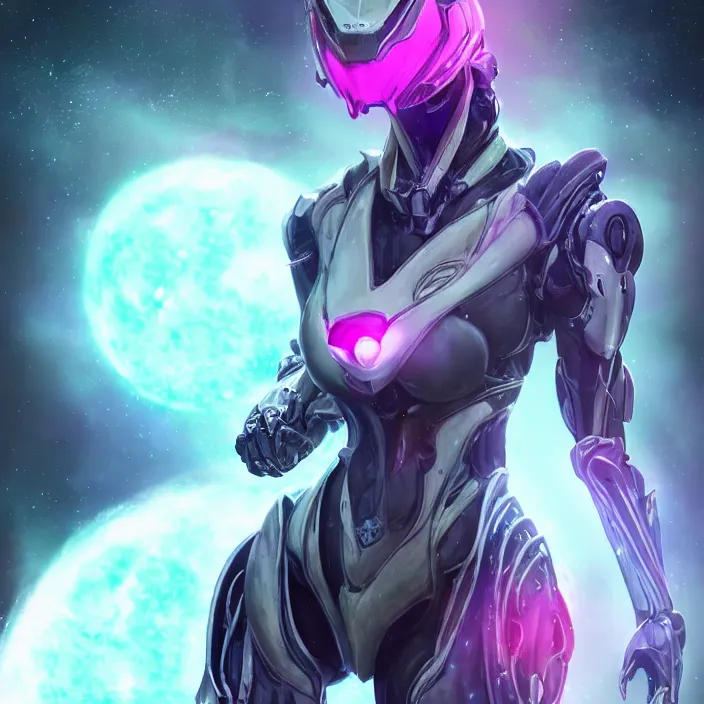 Image similar to cinematic shot, bust, cosmic sized perfectly proportioned stunning beautiful hot female warframe, anthropomorphic robot mecha female dragon, silver, fuschia leds, floating in empty space, nebula sized, holding a galaxy, epic proportions, epic size, epic scale, furry art, dragon art, giantess art, warframe fanart, furaffinity, deviantart