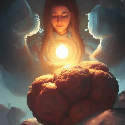 Image similar to an interdimensional meatball, fullbody, ultra detailed, photorealistic, illustration, Larry Elmore, Greg Rutkowski, Charlie Bowater, Fantasy Art, Maya Render, DAZ, hyperrealistic, octane render, RPG portrait, dynamic lighting, fantasy art, beautiful face