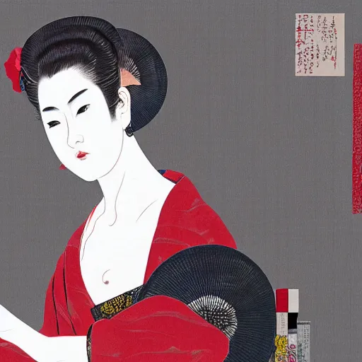 Image similar to neal peart, digital art, utamaro kitagawa style