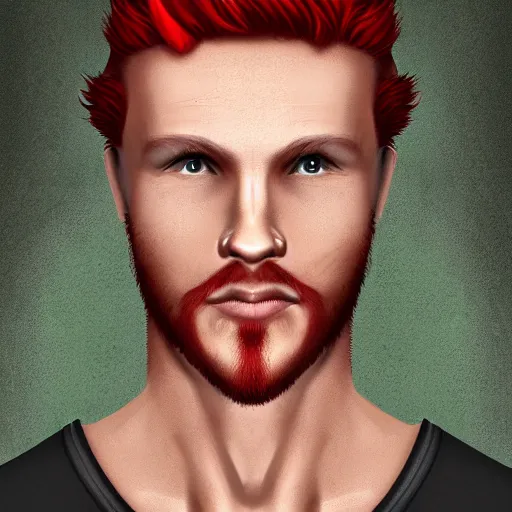Image similar to professional digital art of a healthy man with red hair and green eyes, popular, famous, attractive, high quality, highly detailed, hd, 4 k, 8 k,