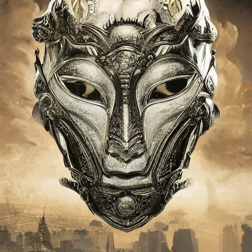 Image similar to Very very very very highly detailed epic photo of face with beautiful ornamental venetian mask, intricate, dystopian, sci-fi, extremely detailed, digital painting, artstation, concept art, smooth, sharp focus, illustration, intimidating lighting, incredible art by Artgerm and Vincent di Fate and Anton Pieck