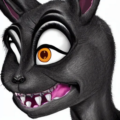 Image similar to A extremely highly detailed majestic hi-res beautiful, highly detailed head and shoulders portrait of a scary terrifying, horrifying, creepy black cartoon rabbit with scary big eyes, earing a shirt laughing, hey buddy, let's be friends, in the style of Walt Disney animation